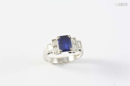 A SAPPHIRE AND DIAMOND RING the rectangular-shaped sapphire ...