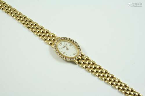 A LADY'S 18CT GOLD AND DIAMOND WRISTWATCH BY LONGINES the si...