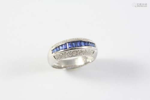 A SAPPHIRE AND DIAMOND HALF HOOP RING the central line of ca...