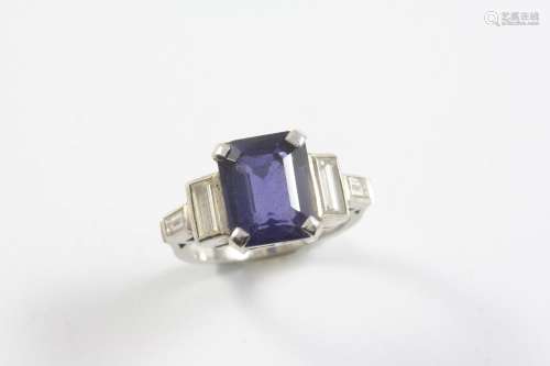 AN IOLITE AND DIAMOND RING the rectangular-shaped iolite is ...