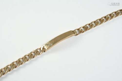 A 9CT GOLD IDENTITY BRACELET mounted with three white stones...