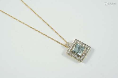 AN AQUAMARINE AND DIAMOND CLUSTER PENDANT the square-shaped ...