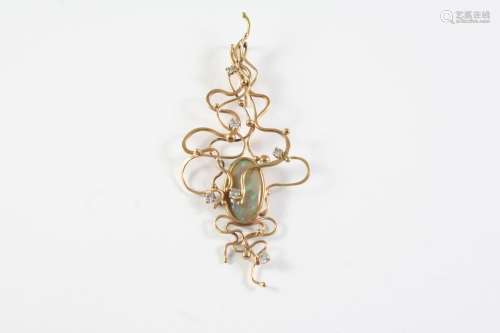 A GOLD, OPAL AND DIAMOND PENDANT the gold abstract openwork ...