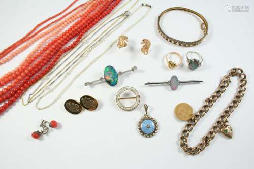 A QUANTITY OF JEWELLERY including three coral bead necklaces...