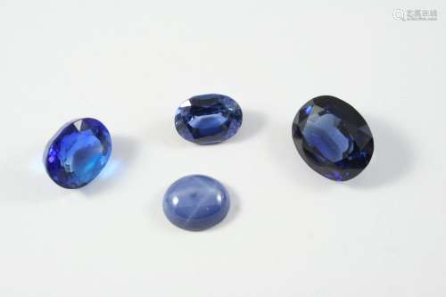 FOUR LOOSE SYNTHETIC SAPPHIRES weighing 22.45 carats, 12.91 ...