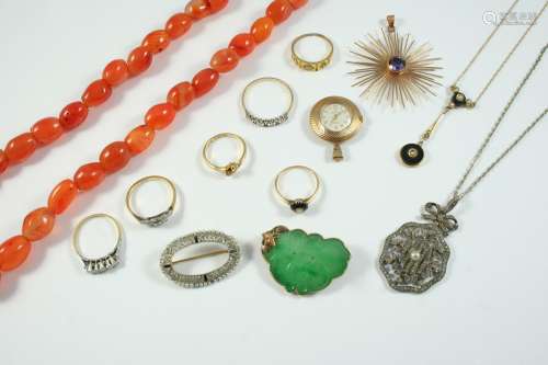 A QUANTITY OF JEWELLERY including a diamond three stone ring...