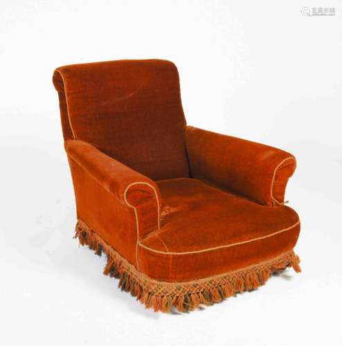 A 19th century walnut carpet/ velvet upholstered armchair, t...