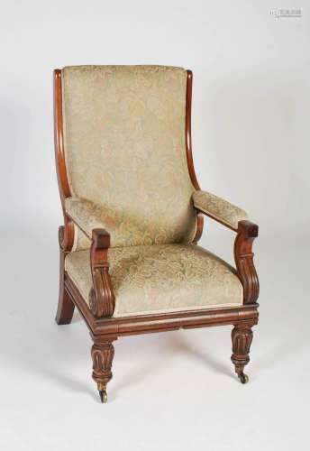 A William IV mahogany armchair, the later floral upholstered...