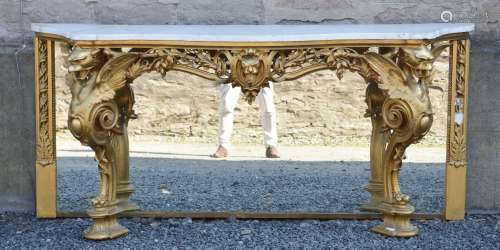 A 19th century giltwood console table, the serpentine marble...