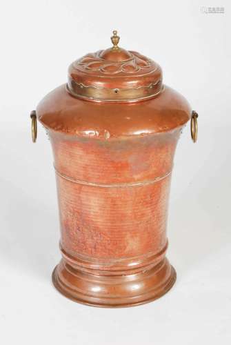 A 19th century copper and brass covered churn, dated 1879, t...