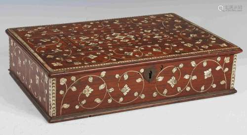 A 19th century Anglo-Indian ivory and ebony inlaid writing b...