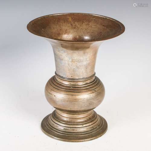 A silvered bronze vase, with horizontal line detail, 25.5cm ...
