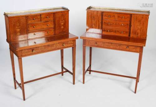 A pair of late 19th/ early 20th century mahogany, marquetry ...