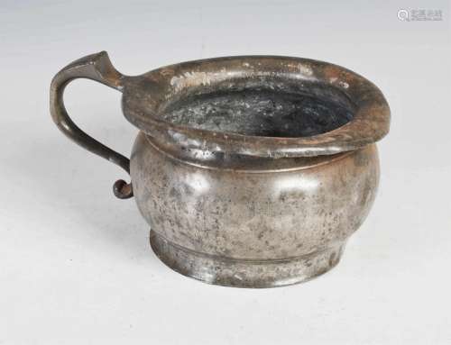 An 18th century Scottish pewter single handled chamber pot, ...