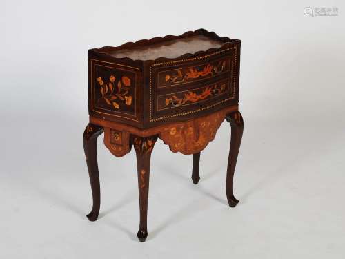 A 19th century Continental mahogany and marquetry inlaid bow...