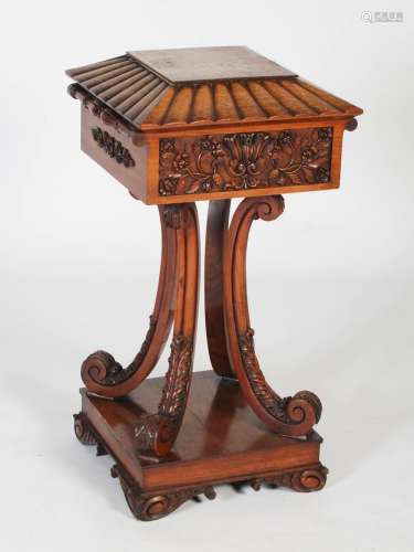A 19th century Anglo-Indian rosewood teapoy, the square sarc...
