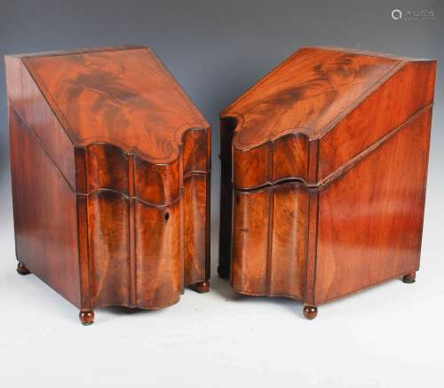 A pair of George III mahogany and ebony lined knife boxes, o...