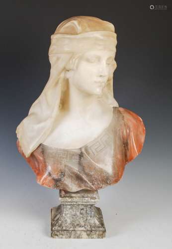 A late 19th/ early 20th century white marble and pink alabas...