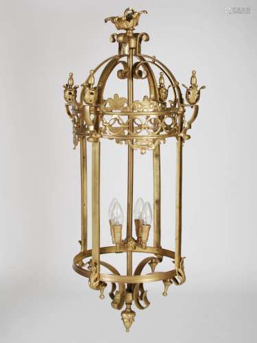 A late 19th/ early 20th century brass four light hanging lan...