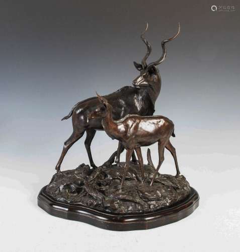 Robert Glen (Kenyan b.1940) Kudu buck with young bronze, sig...