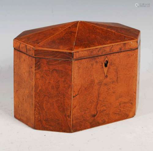 A George III burr walnut and boxwood lined octagonal shaped ...