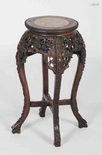 Chinese dark wood urn stand, Qing Dynasty, the circular top ...