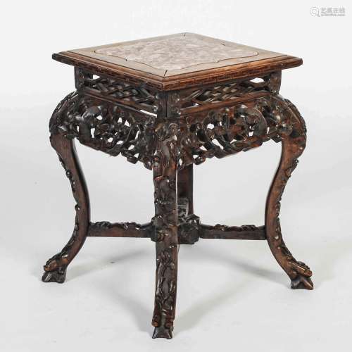 Chinese dark wood urn stand, Qing Dynasty, the square top wi...