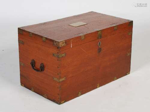 A 19th century brass bound teak tool chest, the hinged cover...