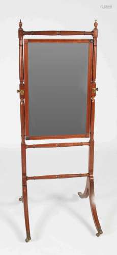 A 19th century mahogany and ebony lined cheval mirror, the r...