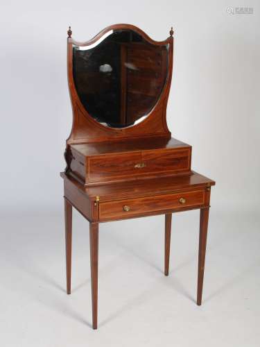 An Edwardian mahogany and satinwood banded dressing table, t...