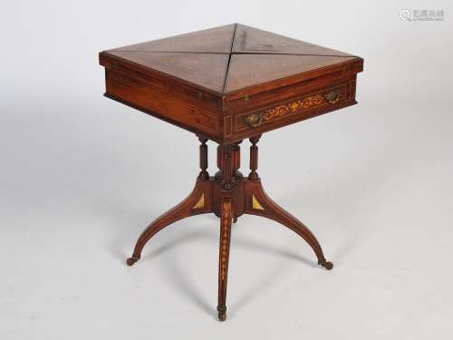 A late 19th century rosewood and marquetry inlaid envelope g...