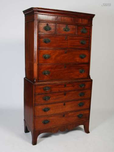 A late 18th century American mahogany chest on chest, the mo...