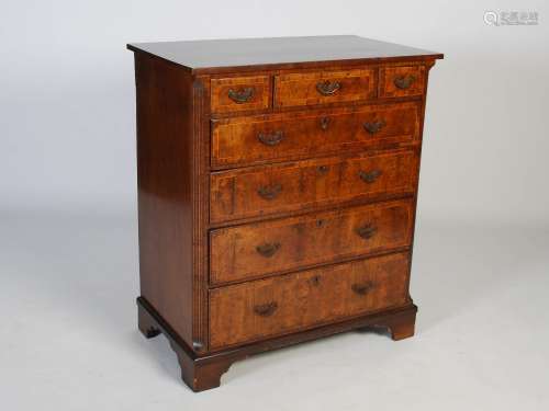 A 18th century and later walnut and boxwood lined chest, the...