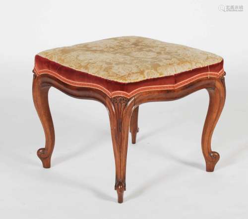 A late 19th century rosewood dressing table stool, the squar...
