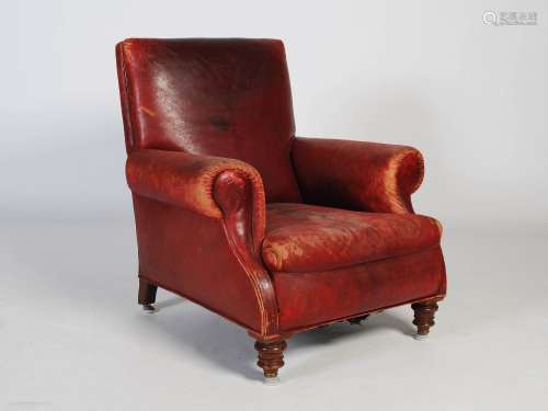 A late 19th century burgundy leather upholstered club armcha...