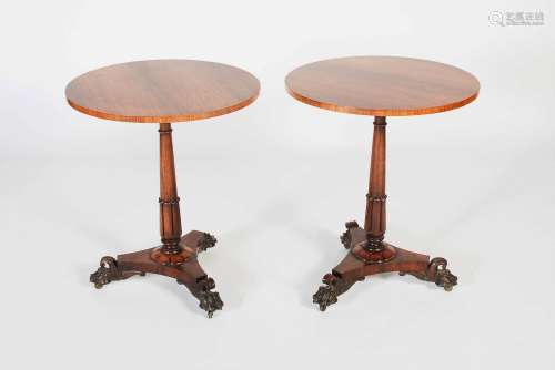 A pair of 19th century rosewood occasional tables, the circu...