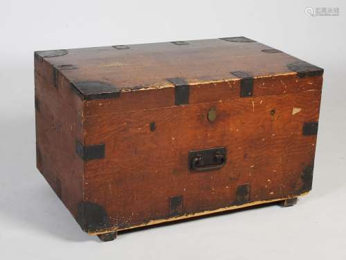 A 19th century stained pine and metal bound silver chest, th...