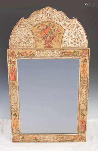A late 19th/ early 20th century silvered wood wall mirror in...