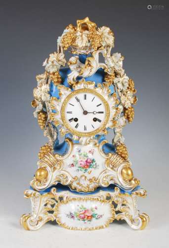 A late 19th century Jacob Petite porcelain mantel clock and ...