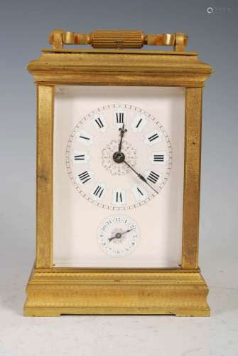 A late 19th century carriage clock with repeater and alarm, ...
