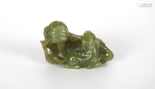 Chinese Carved Green Jade Figure of Beast