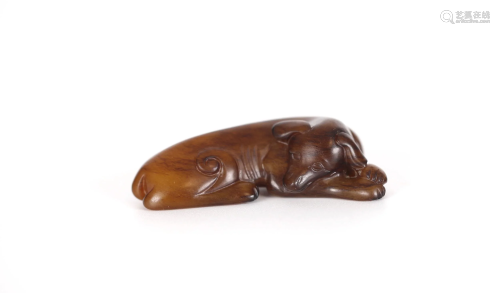 Chinese Carved Brownish Jade Figure of Dog