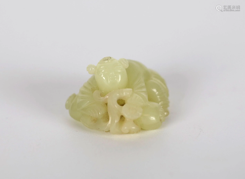 Chinese Carved Yellowish Jade Figure of Boy