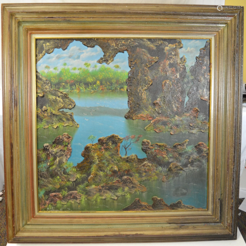Large Framed Oil Painting on Canvas