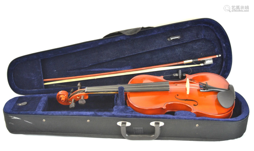 Wooden Violin w Bow in The Case