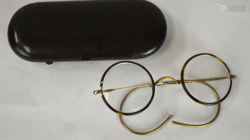 Antique Glasses w Tortoise Shell Case