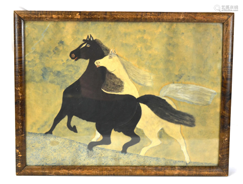 Framed American Painting of Horses