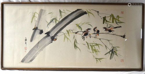 Framed Chinese Painting w Birds