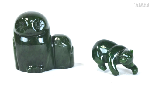 Two Carved Spinach Jade Figures