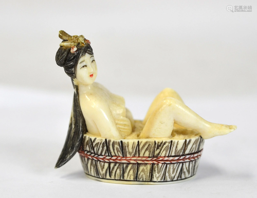 Japanese Carved Okimono Nude Lady